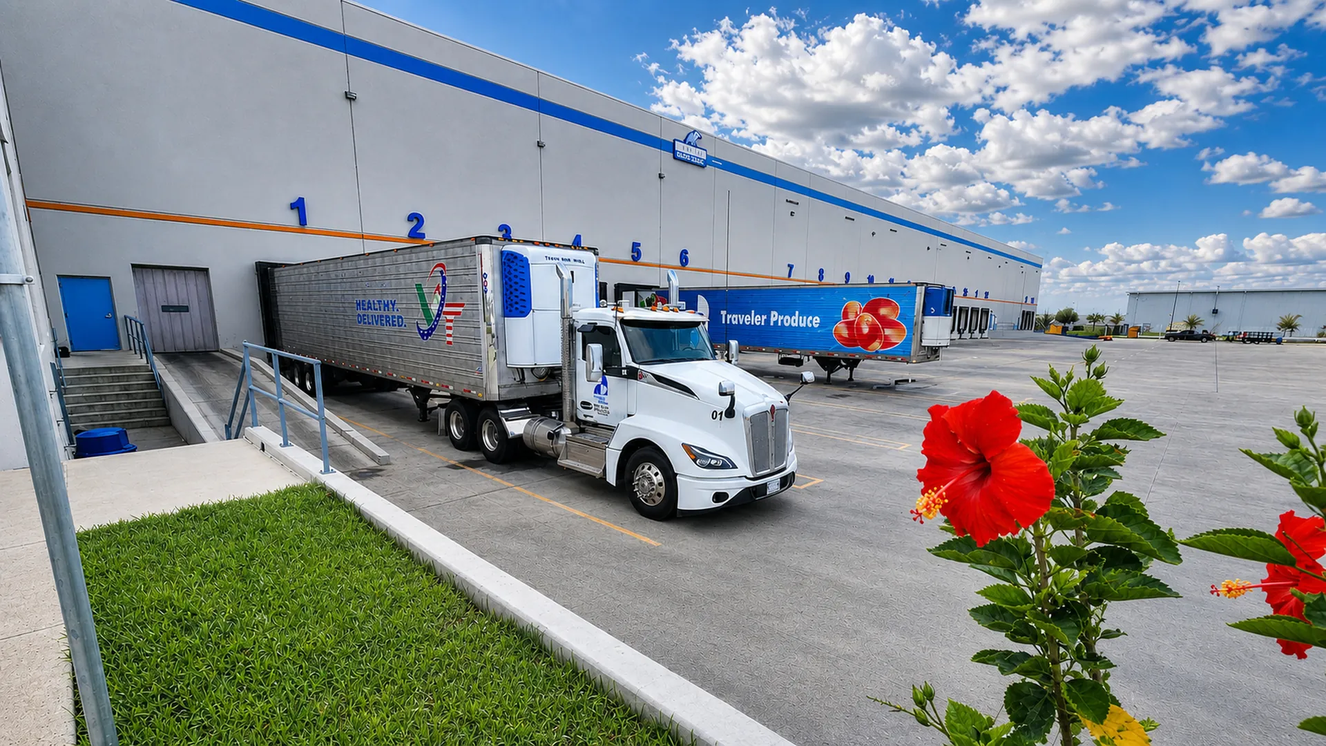 Traveler Produce trucks positioned for outbound delivery